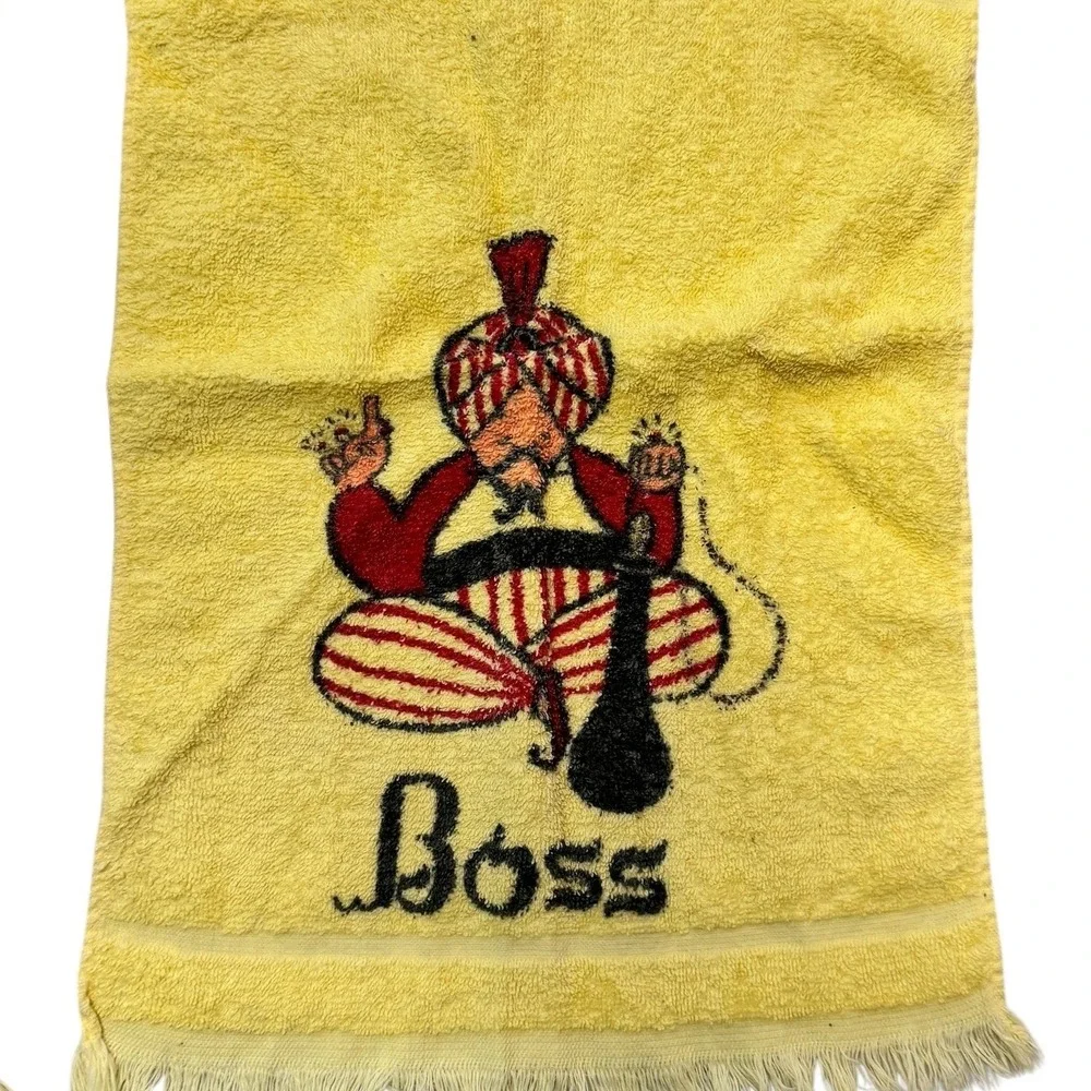 Cannon Yellow Novelty Hand Towel Set 3 Boss Slave Guests Harem Pinup Vintage